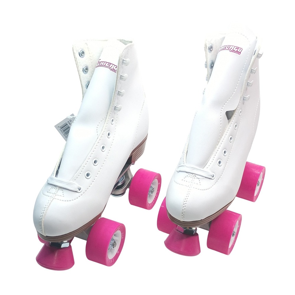 Chicago Classic Rink Roller Skates Women Size 6 White Pink Urethane Wheels